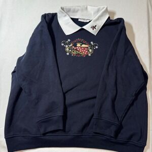 Hastings & Smith Women's 1X Navy Angel Christmas Embroidered Collared Sweatshirt